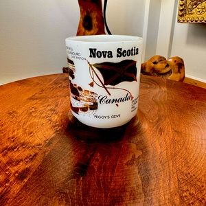 Milk glass souvenir mug. Nova Scotia milk glass mug.